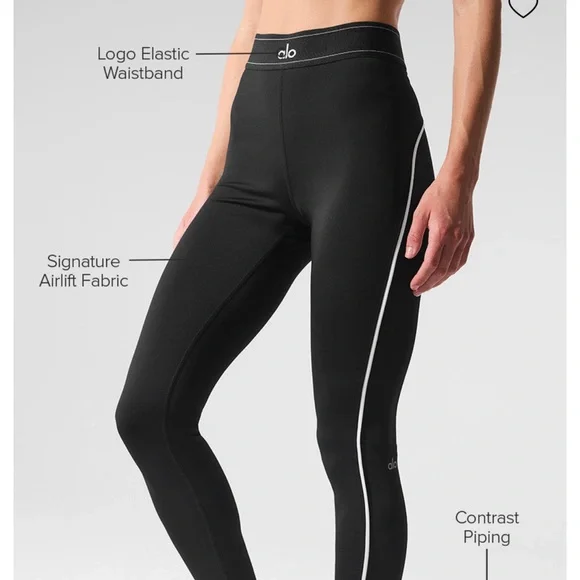 ALO Black Leggings with White Accents - Picture 4 of 7